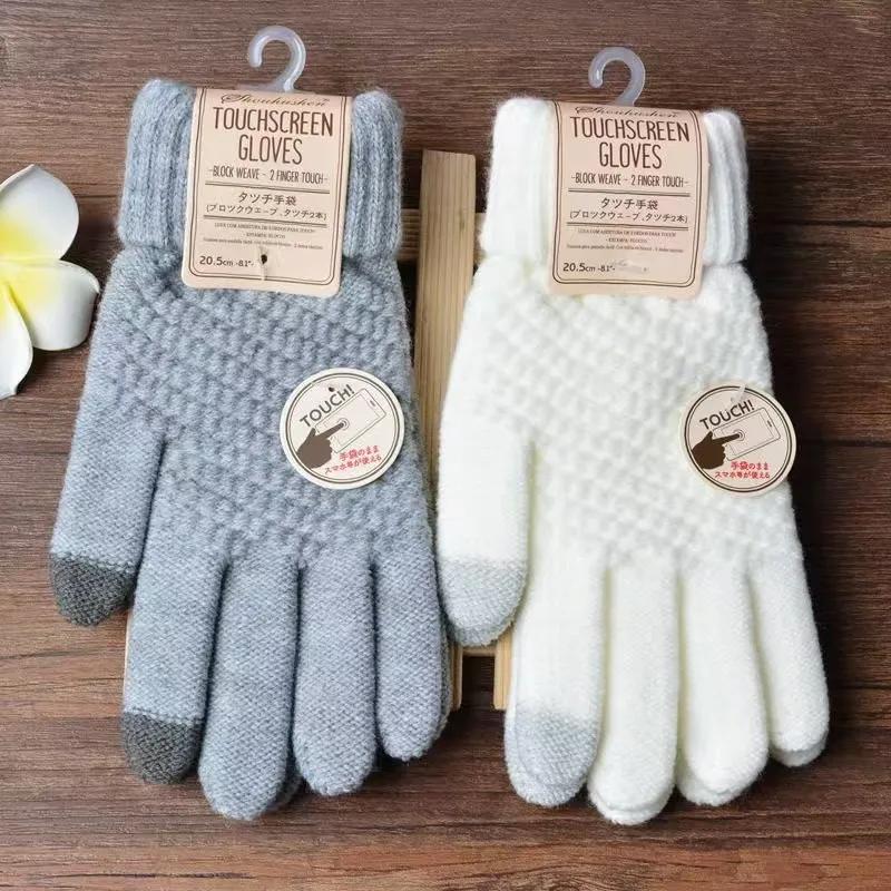 Guantes de invierno tejidos de Cachemira para mujer, guantes de ciclismo gruesos